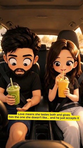 Love means she tastes both and gives him the one she doesn't like... and he just accepts it