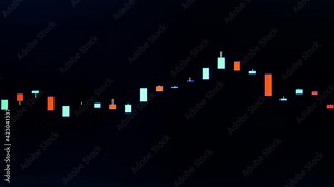 Animation of colorful changing path lines on a black background (candlestick). Useful concept for stock market, chart, economy, forecast, random, growth, computer, trade, diagram