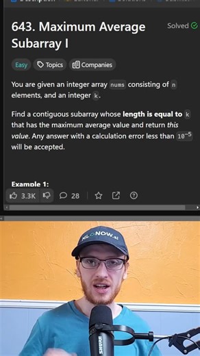 Gregory Hogg on Instagram: "EASY FAANG Interview Question! Maximum Average Subarray - Leetcode 643 Crack big tech at https://algomap.io?utm_source=buffer&utm_medium=direct! #coding #leetcode #programming #interview"