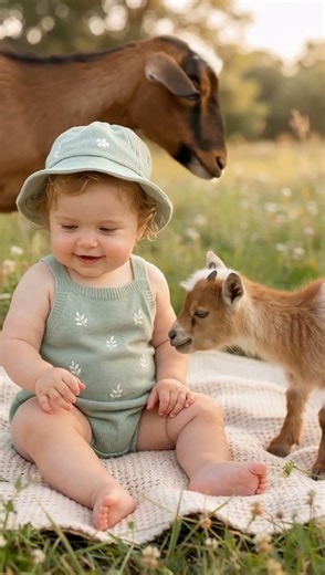 Baby Meets a Tiny Baby Goat 🐐💚 | Cutest Farmyard Short Ever #animation #babyshorts #funny