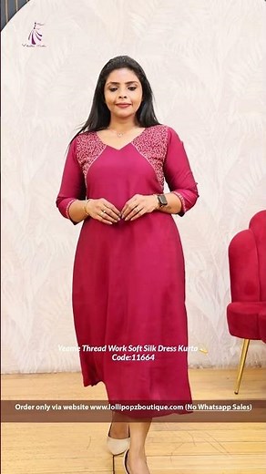 Yeame Thread Work Soft Silk Dress Kurta (Sleeve Fabric Inside) Product Code :(11664)