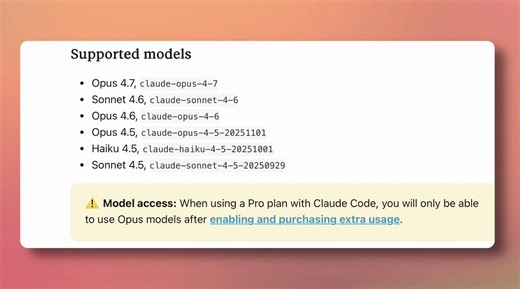 ANTHROPIC JUST SLIPPED A HIDDEN PAYWALL ON TOP OF YOUR CLAUDE PRO SUB FOR OPUS> No public announcement> No email to users Just a tiny line buried in their support docsWhen using a Pro plan with Claude Code, you will only be able to use Opus models after enabling and purchasing extra usage.So let me get this straight:> You pay $20/month for Claude Pro> You run Claude Code (which already needs Pro)> You want the actual flagship Claude OPUS model> Now you have to pay EXTRA on top just to use it Def