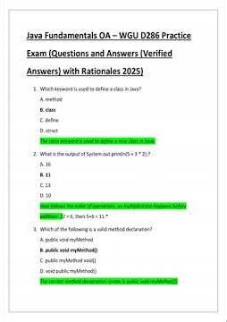 Wgu D286 Java Fundamentals Oa Practice Exam Questions And Answers Verified