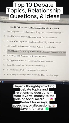 Top 10 Debate Topics, Relationship Questions, & Ideas