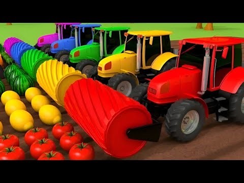 Tractor Harvesting Fruits & Vegetables | Learn Colors for Kids - 3D cartoon animation