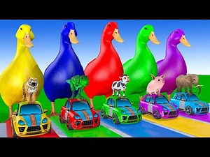 Paint & Animals Cow,Elephant,Lion,Tiger,Gorilla, Fountain Crossing Transformation Cartoon
