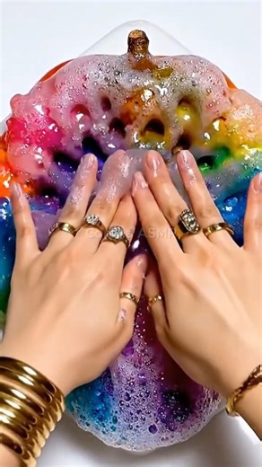 【ASMR】Durian Slime Golden Hands Create Rainbow Foam Magic 🌈#asmr