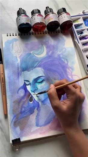 Painting Shiv Ji with Watercolour Inks | Satisfying Watercolor Flow Art #painting #art #shiv