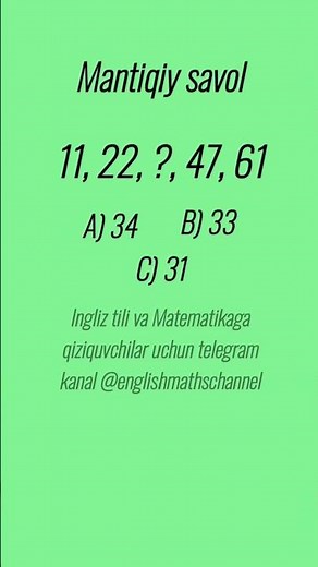 Mantiqiy savol #matematik #matematika #boshqotirma #testlar #iqtest #mantiqiy #mantiqiysavollar