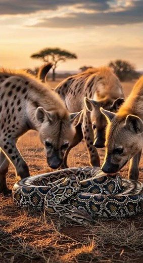 What will the hyena find inside the python’s hidden lair #wildlife #nature #python