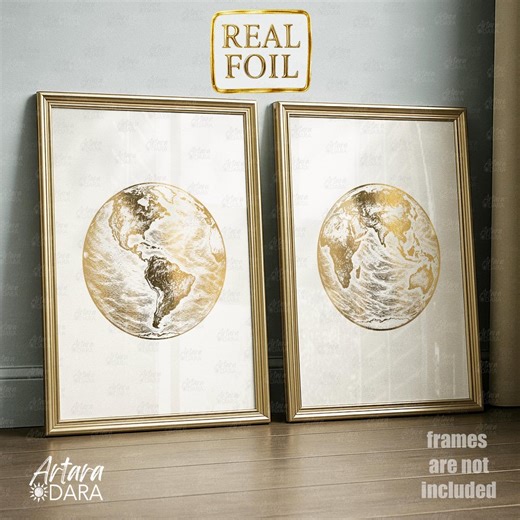 Gold Foil Earth Map Poster Set – Hemispheres, Kids Room Decor (unframed) - Etsy