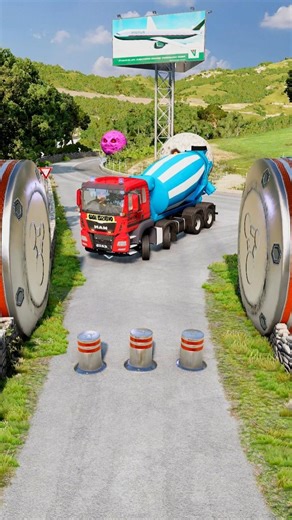 Police Van & Cement Truck vs Hydraulic Crush - BeamNG.Drive
