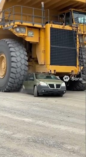 A massive mining dump truck runs over Pontiac Aztek #cars #automobile #aivideo #cartok