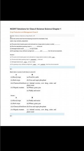 Crop Production And Management ncert question answer - class 8 science chapter 1 ncert solutions.
