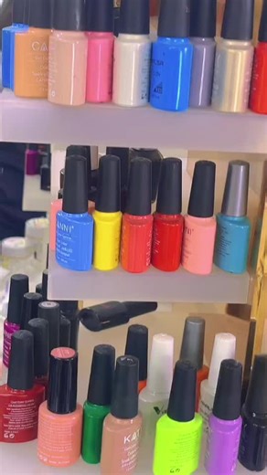 Colorful Nail Polish Collection Display at Nail Salon