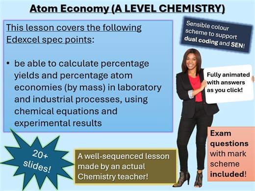 Atom economy lesson A level Chemistry with questions and answers (click for video preview) | Teaching Resources