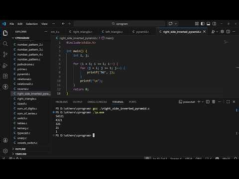 Printing right side of an inverted pyramid using C program using nested for loop