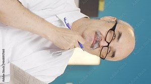 Vertical video of The forgetful old man is solving puzzles.
