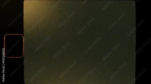 Super 8 film frame dynamic texture. Black vignette with sprocket hole or perf on side. Dust, scratchers, hair, noise and grain effect. Realistic film burn background. Retro, vintage style 4K animation