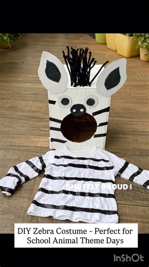 Abhilasha Kulkarni 👉MOM BLOGGER on Instagram: "🦓 DIY Zebra Costume Using Waste Materials Made this for Animal Dress-Up Day using just things we had at home. It was easy, zero-waste, and so much fun to create. 🧃 Materials Used: – 1 old Amazon/carton box – White paint or paper – Black duct tape or chart paper strips – Pipe cleaners (for the zebra mane) – Plain white full-sleeve t-shirt – Scissors, tape, glue – Black marker or sketch pen ⸻ ✂️ How We Made It: 1. Painted the cardboard box white an