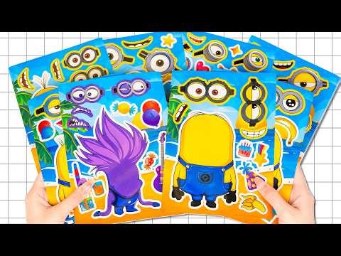 ASMR Satisfying Sticker Peeling - Minions & Evil Minion Beach Party Dress Up