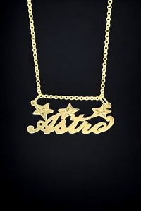 10K, 14K Solid Gold Name Plate Personalized HANDMADE Charm Custom Pendant, Handwriting, Script, Cursive With Stars [ Pendant Only] - Etsy