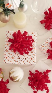 HUIHUANG Red Bows for Gift Wrapping, Red Curly Ribbon Bows Self Adhesive Burst Gift Bow for Christmas Presents, Wine Bottle, Treat Bags, Valentine's Day, Wedding Party Favor - 6 Counts