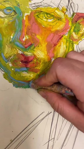 Oil Pastel Drawing of a Sad Dude