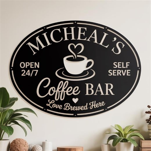 Custom Coffee Bar Metal Sign, Rustic Kitchen Wall Decor for Home Cafe, Personalized Coffee Station Plaque, Farmhouse Decor Home Bar Sign - Etsy