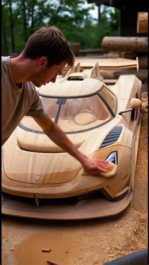 This Woodworker Built an Entire Car Without Power Tools #incredible #woodworking #shorts