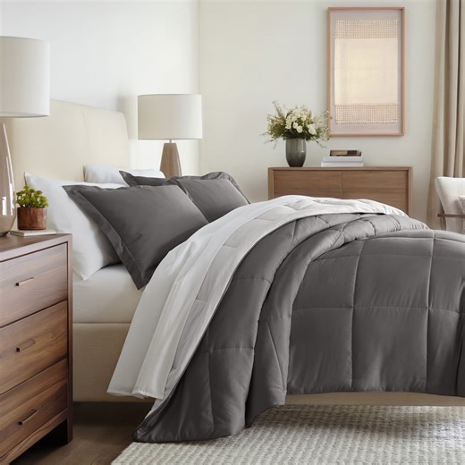 All Season Reversible Comforter Set Breathable Cool in Gray & Light Gray Twin/Twin XL Size Bedding by Comfort Canopy