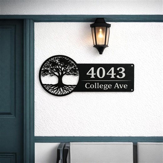 Personalized Address Metal Sign, Custom House Number Plaque, Tree of Life Wall Art, Outdoor Home Address Sign, Modern Farmhouse Decor - Etsy