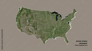 Maine, state of United States mainland, with its capital, localized, outlined and zoomed with informative overlays on a satellite map in the Stereographic projection. Animation 3D