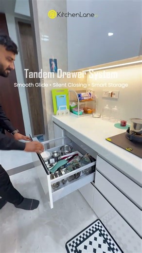Modern Modular Kitchen with Tandem Drawer System | Smart Storage Kitchen Design at IC Colony