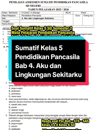 Sumatif Kelas 5 SD Semester 2 Pendidikan Pancasila ✅️ Editable by Ms.Word ✅️ Kisi-Kisi Soal ✅️ Kunci Jawaban ✅️ Pedoman Penskoran Unduh File di