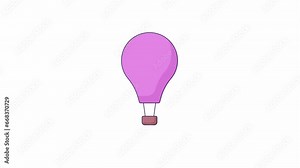 Floating hot air balloon line 2D object animation. Airship transportation flat color cartoon 4K video, alpha channel. Entertainment. Aerial flight. Transportation sky animated item on white background