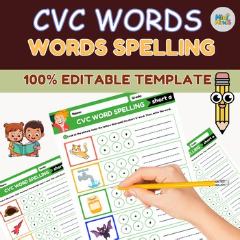 Editable CVC Word Book | CVC Worksheets | Phonics Workbook | Kindergarten Write