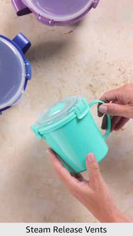 Sistema Microwave Containers | Soup Mug, Porridge Bowl & Noodle Bowl | Food Containers With Steam Release Vents | BPA-Free | Red | 3 Count