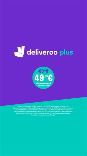 Nouveau 💜 Livraison offerte à chaque commande éligible* avec l'abonnement Deliveroo Plus ! Tu vas adorer commander encore plus 😋 | Deliveroo
