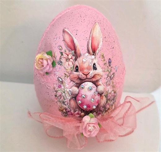 Hand Decorated Wood Easter Egg, Bunny, Spring Decor - Etsy