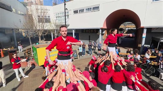 Castellers of London build human towers during Bermondsey performance