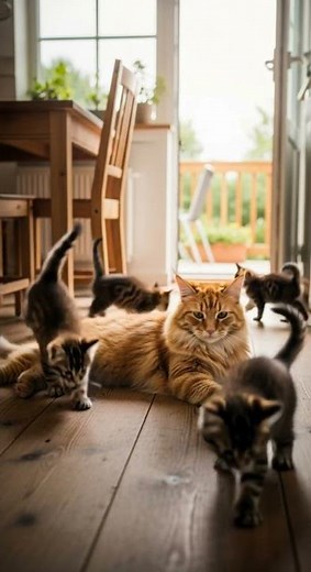 A Playful Family of Norwegian Forest Cats