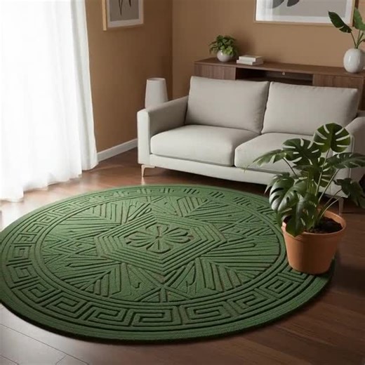 Hand-tufted Round Wool Rug: Green Loop Cut Pile Carpet Modern Design Carpet - Etsy