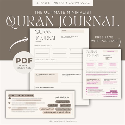 Editable Digital Quran Journal: Minimalist Muslim Planner (printable PDF, Free Example Surah Al Fatihah) - Etsy