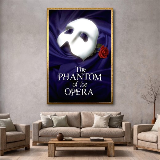 The Phantom of the Opera Mask Canvas, Musical Theater Wall Art, Red Rose Symbol, Satin Fabric Background, Drama Home Framed Wall Art