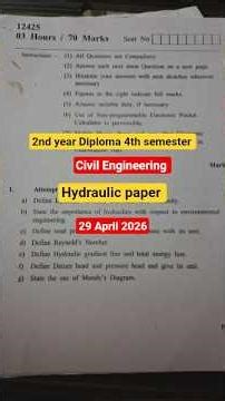 full video 👆 with answers Diploma Civil Engineering Hydraulics Paper Solution 2026| 2nd Year 4th Sem