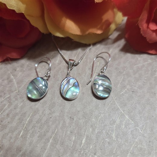 Abalone Shell Earring and Pendant Set With Chain Options / Shell Pendant and Earring Set / Abalone Jewelry Set / A422-AR - Etsy