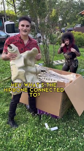 155K views · 10K reactions | I finally built the ridiculous 12 foot skeleton that @sylphaexx got for me, with the help of my dear friend @madi_danger! It is hot in Georgia right now, so it was great to have a hand, NO BONES ABOUT IT! #goth #gothdad #12footskeleton #halloween #spooky | Vision Video | Facebook