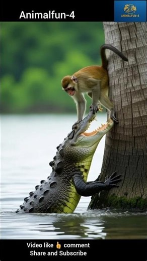 “Crocodile Attacks Monkey | Monkey Escapes by Climbing Tree | Wild Animal Encounter” #NatureMoments