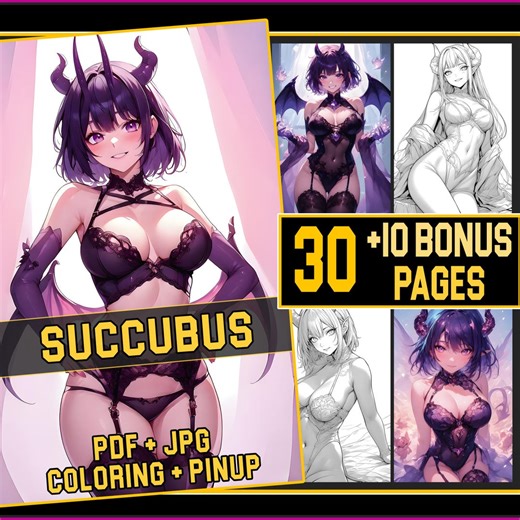 Succubus Anime Coloring Book – 30 Pages   10 Pinup Images (PDF & JPG) - Etsy